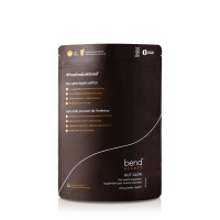 A brown resealable bag of Bend Beauty Gut Glow Formula with Orange Ingredient Benefits on the front 
